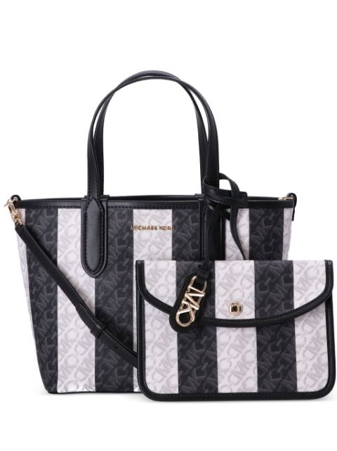 monogram pattern striped tote bag