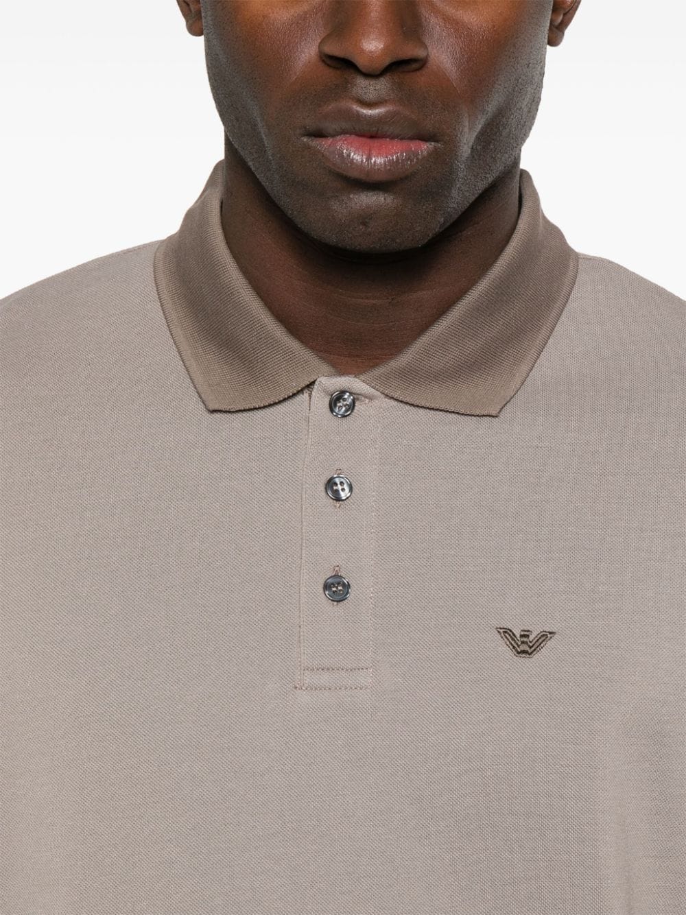Shop Emporio Armani Logo-embroidered Cotton Polo Shirt In Braun