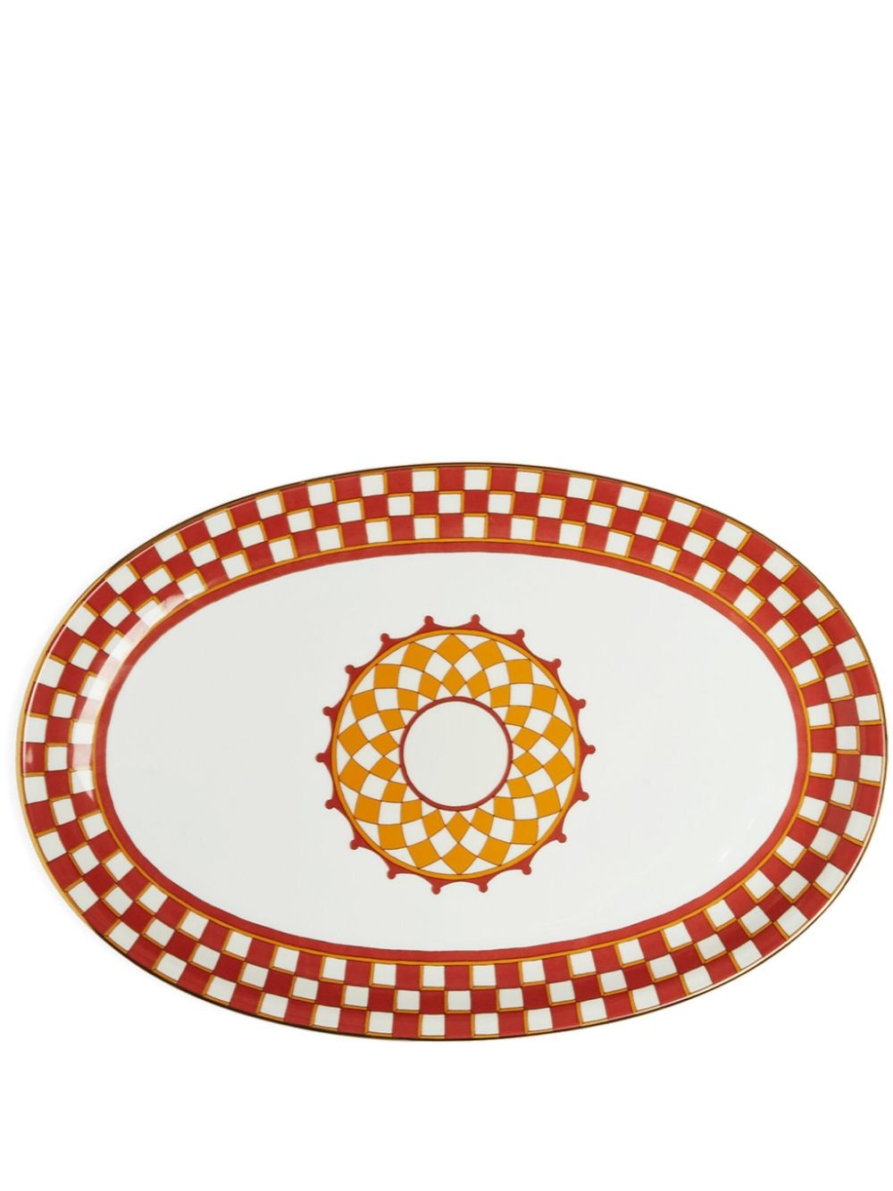 La Doublej Geometric-print Porcelain Platter (36cm X 24cm) In Orange