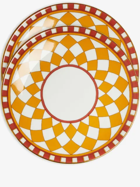 La DoubleJ pack de dos platos de porcelana con estampado geométrico