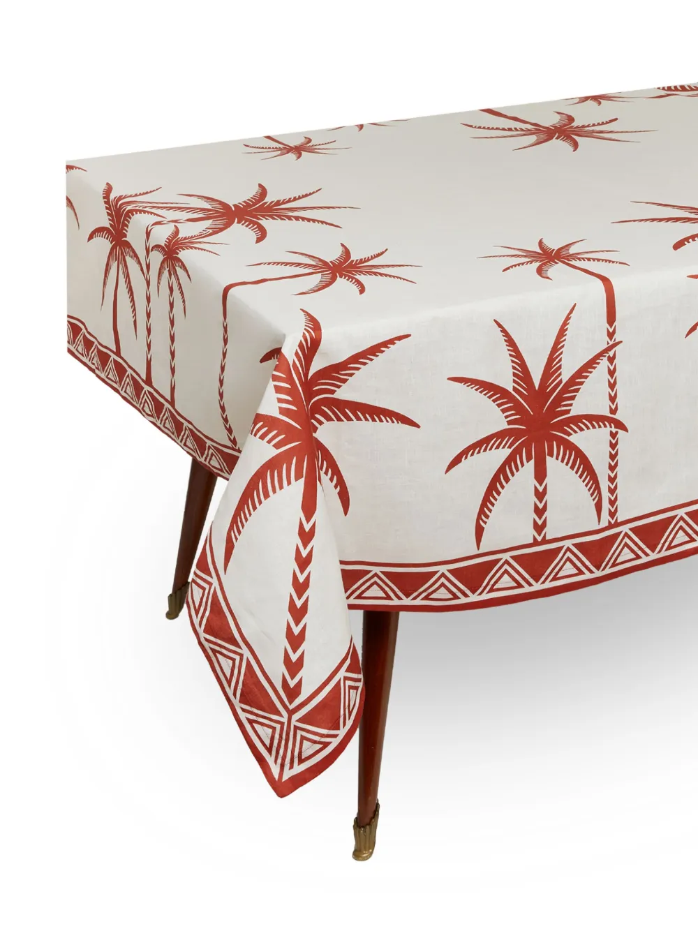 Shop La Doublej Date Palms Linen Tablecloth (180cm X 350cm) In White