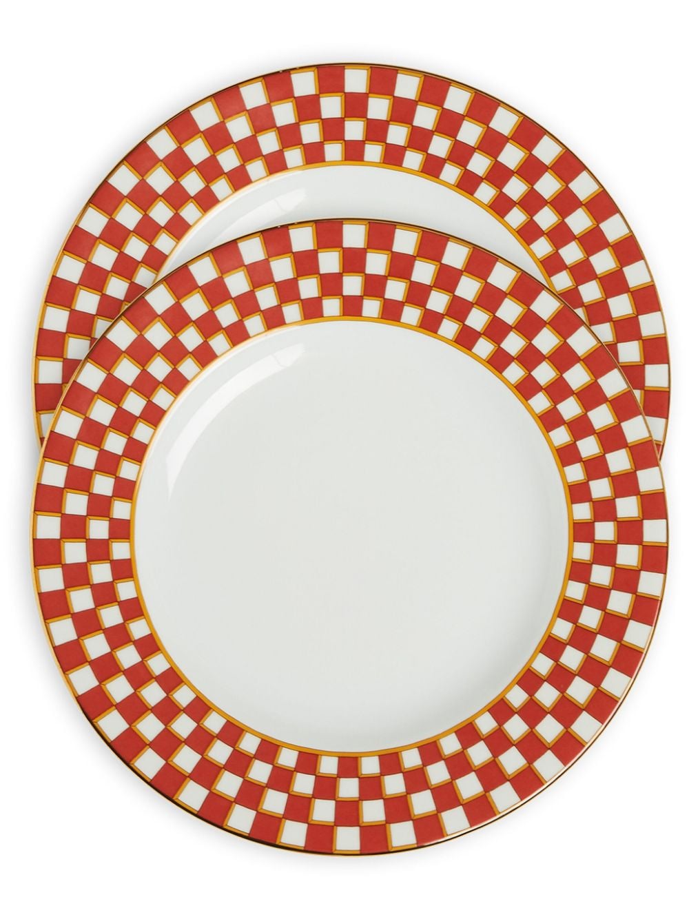 La Doublej Geometric-print Porcelain Dinner Plate (set Of Two) In 橘色