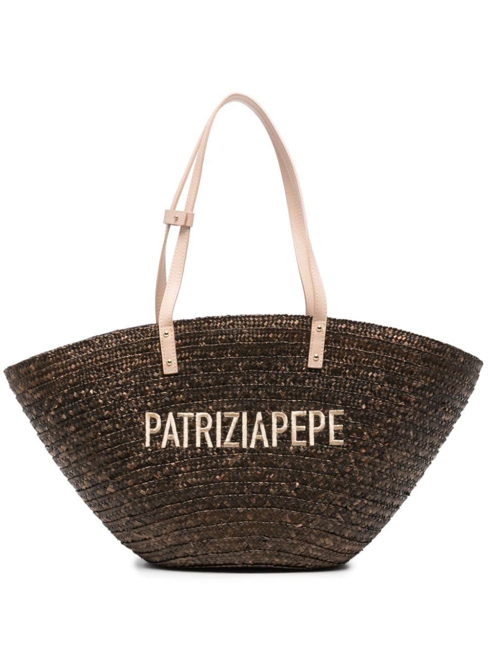 Shop Patrizia Pepe Logo-embroidered Tote Bag In Brown