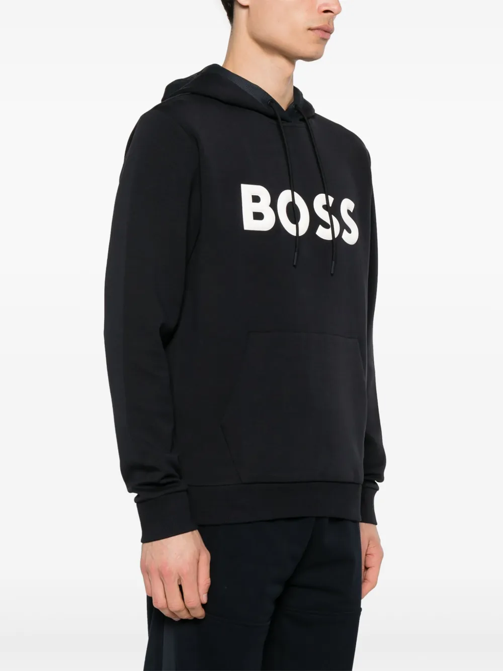 Shop Hugo Boss Logo-raised Drawstring Hoodie In Blue