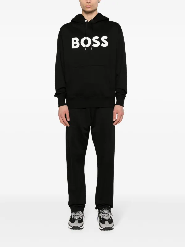 【関税&送料込】Boss Felpa Con Logo BOSS logo-print Cotton Hoodie | Black | FARFETCH