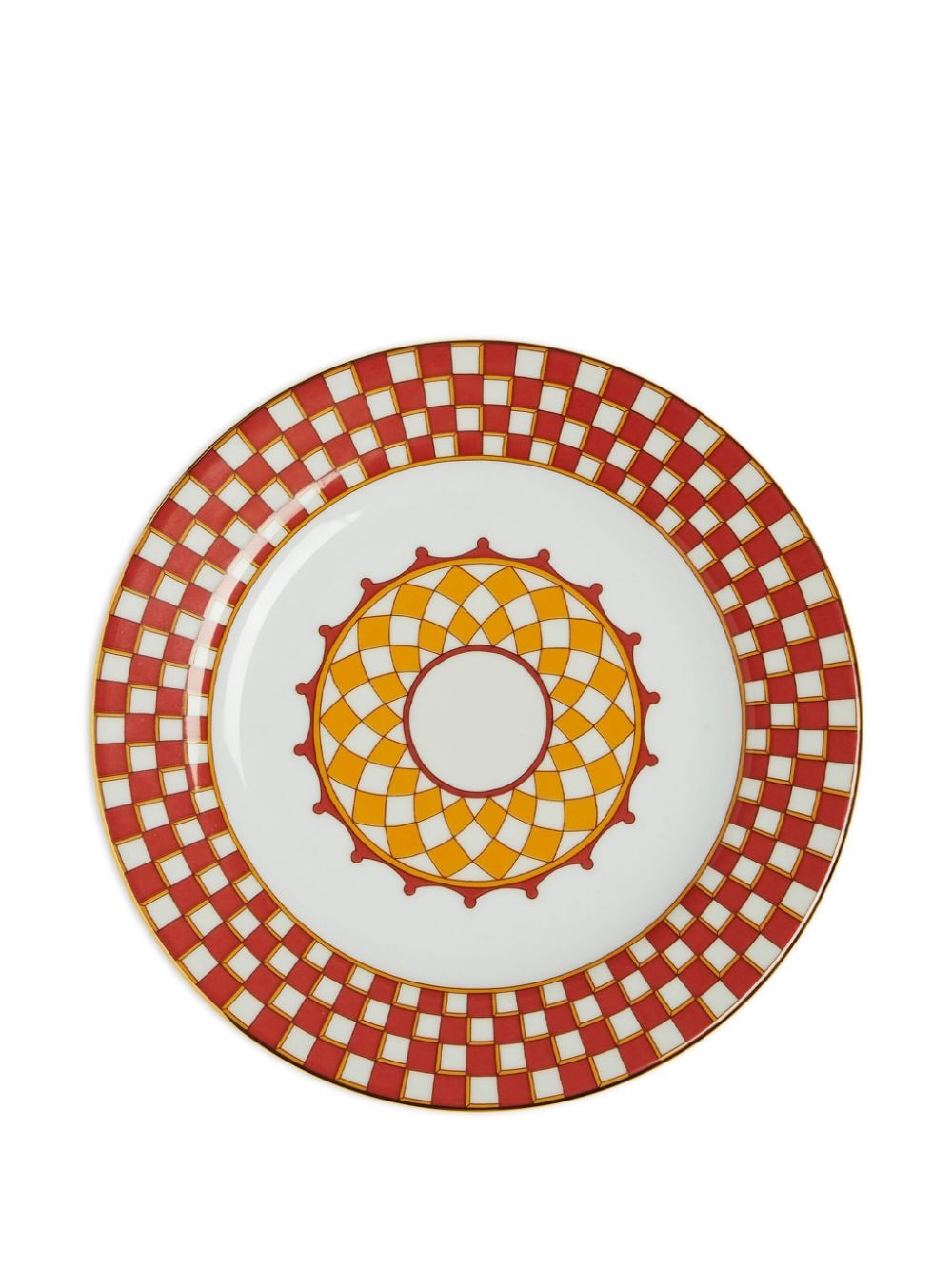 Shop La Doublej Geometric-print Porcelain Dessert Plate (set Of Two) In Orange