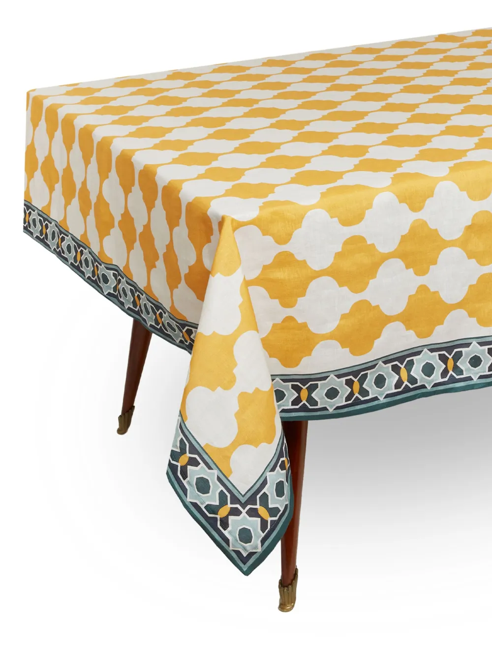 Shop La Doublej Plaza Linen Tablecloth (180cm X 350cm) In Yellow