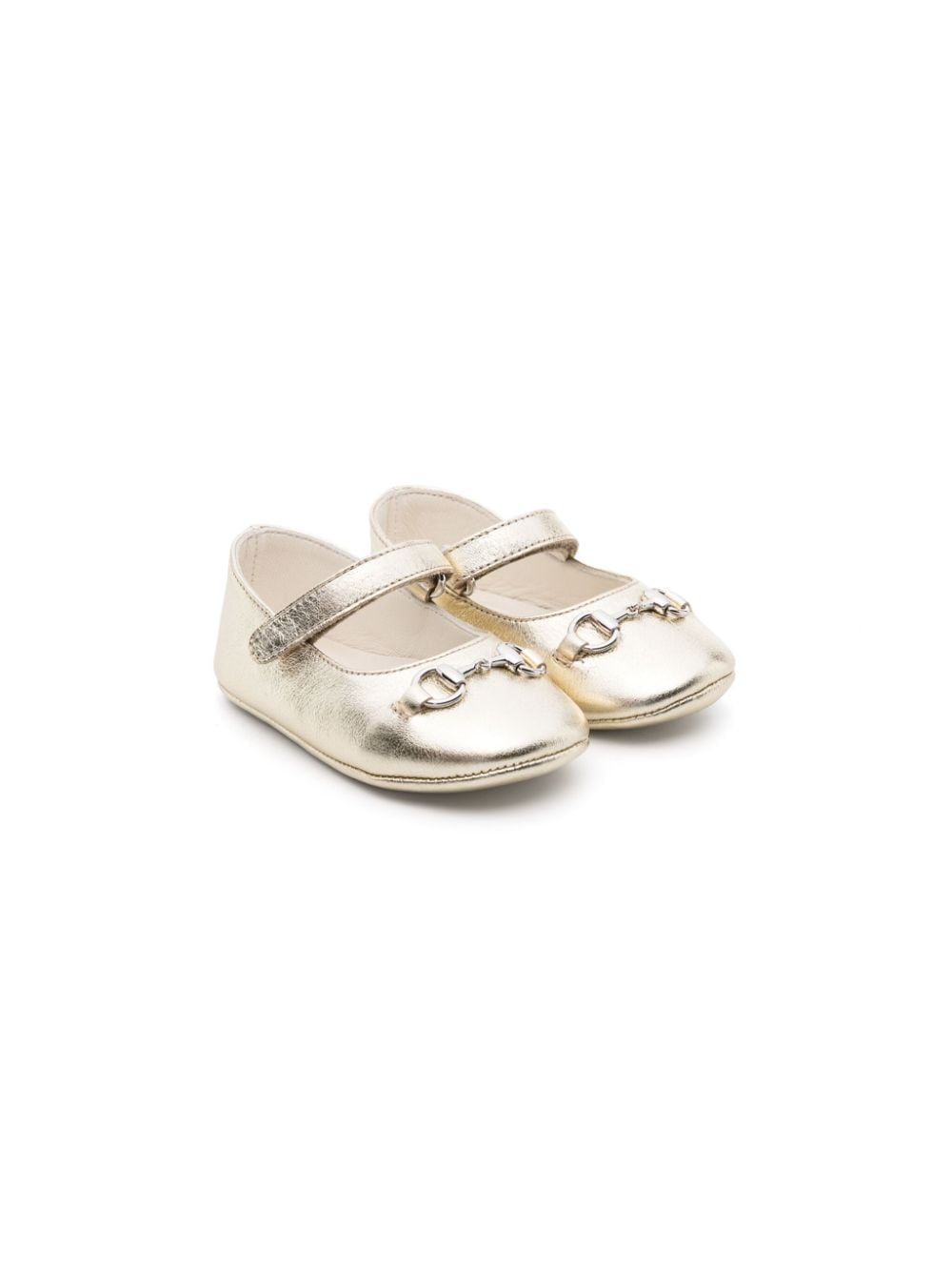 Gucci Babies' Horsebit-detail Leather Ballerina Shoes In Gold