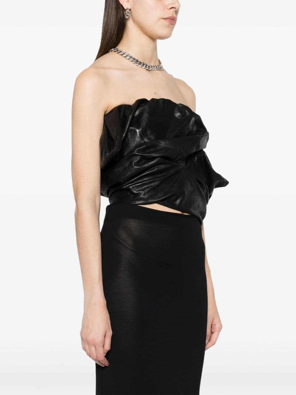 Shop Rick Owens Draped Bustier Leather Top In Black