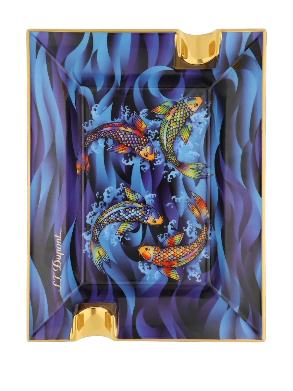 S.T. Dupont Koi Fish porcelain ashtray (22cm x 17cm) - Blauw