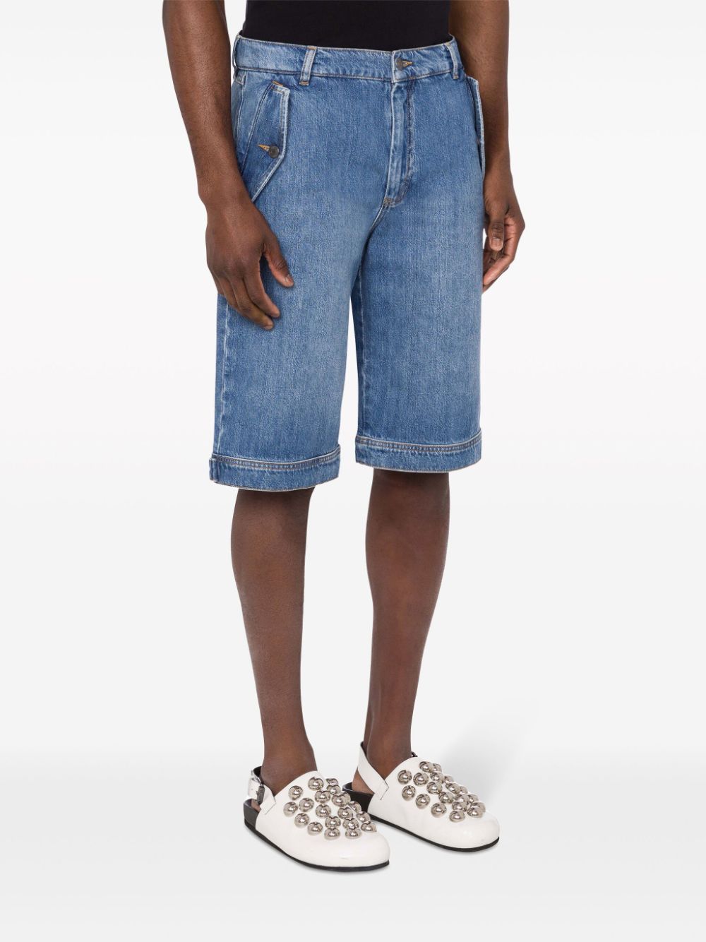 Shop Moschino Straight-leg Denim Shorts In Blue