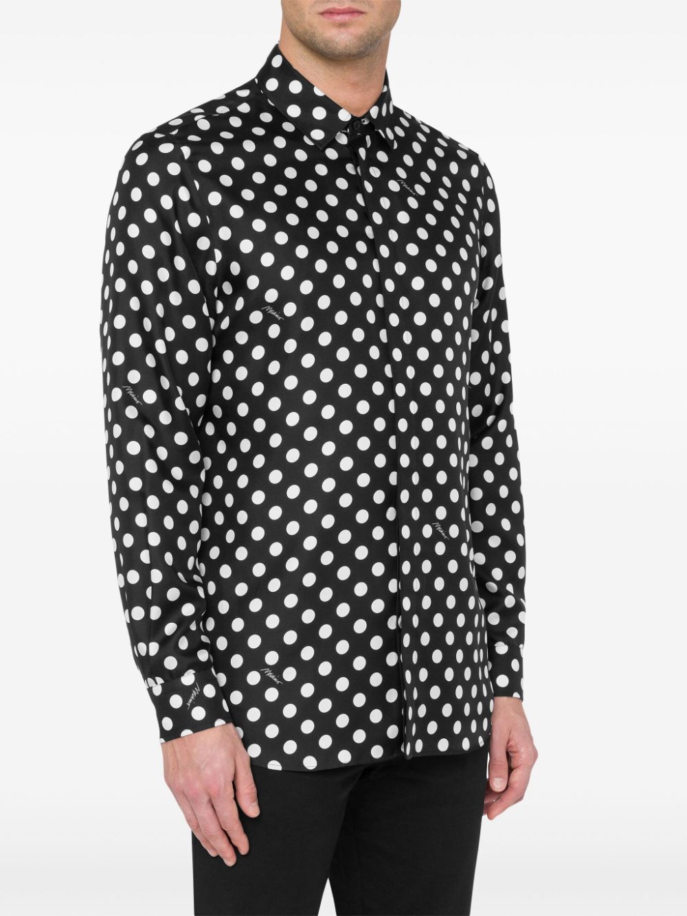 Shop Moschino Polka-dot Silk Shirt In Black