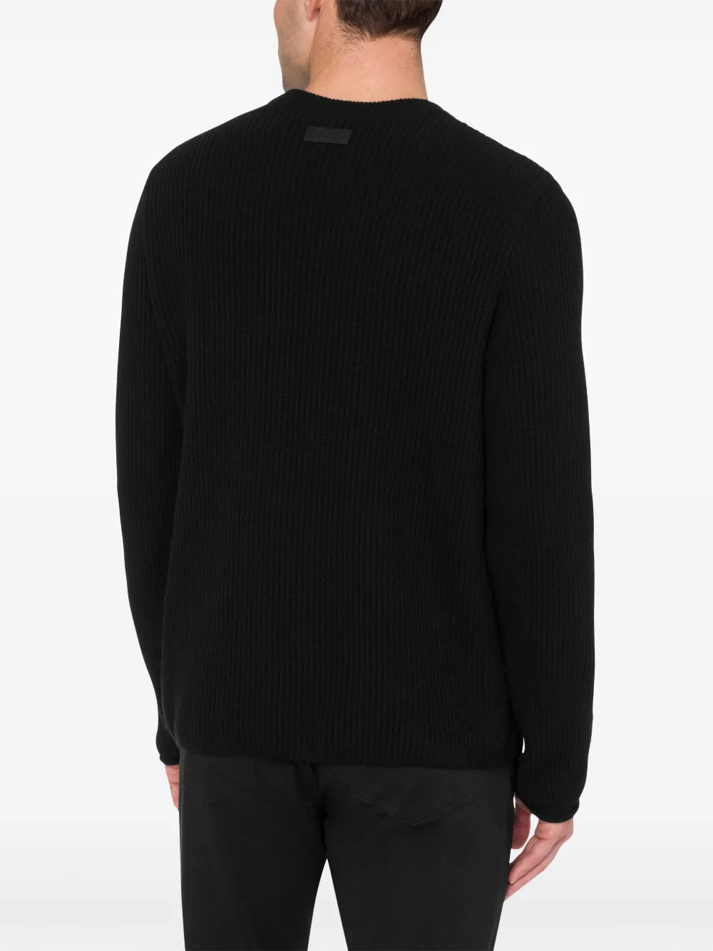 Shop Moschino Ribbed-knit Virgin-wool Jumper In Black