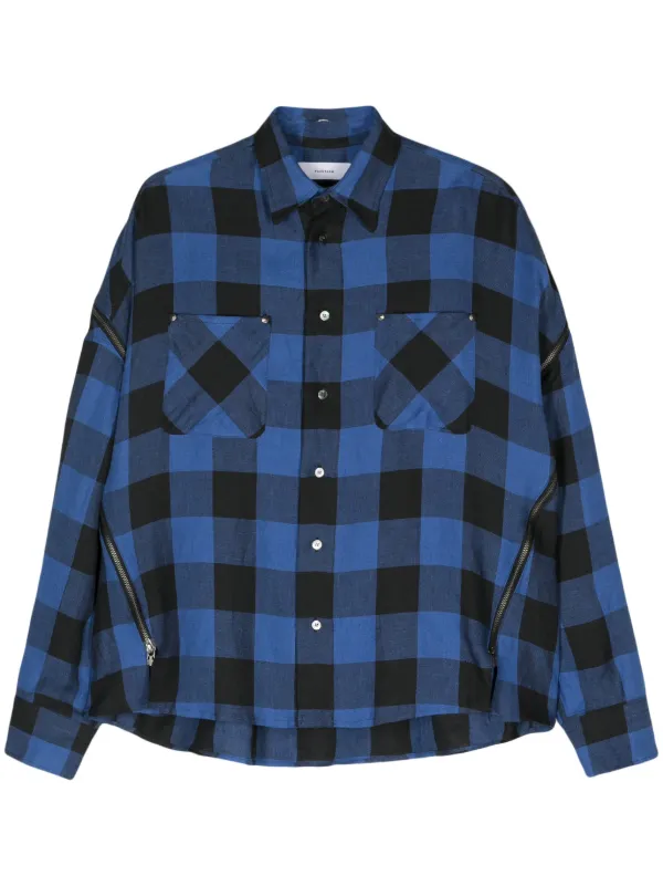 Facetasm check-pattern Linen Shirt | Blue | FARFETCH ID