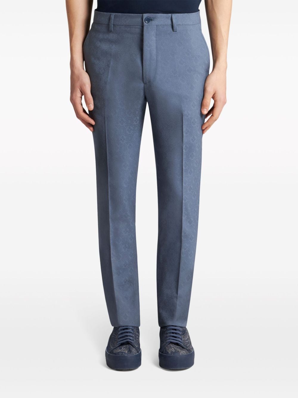 Shop Etro Jacquard Wool Trousers In Blue