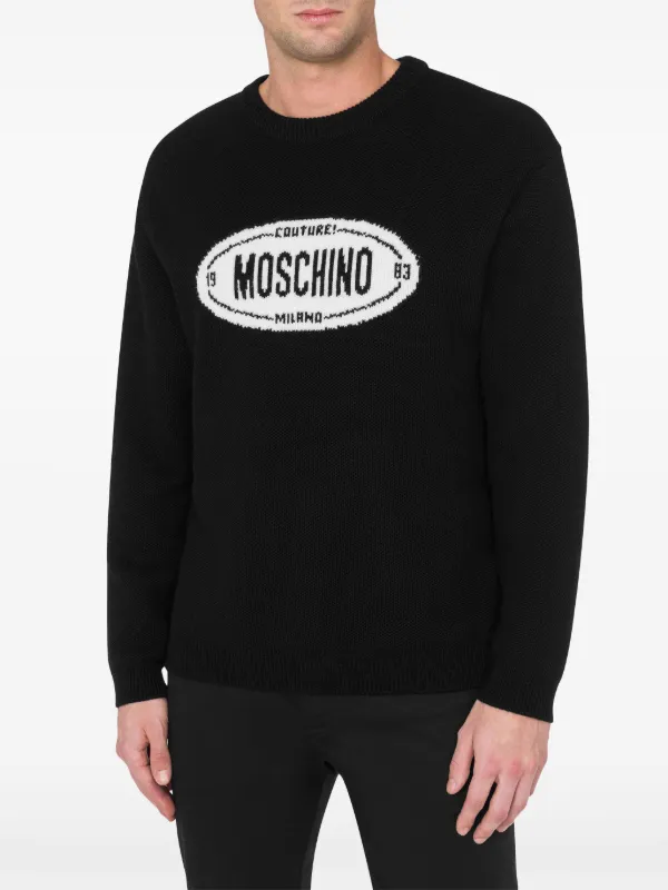 Moschino logo intarsia virgin wool Jumper Black FARFETCH AE