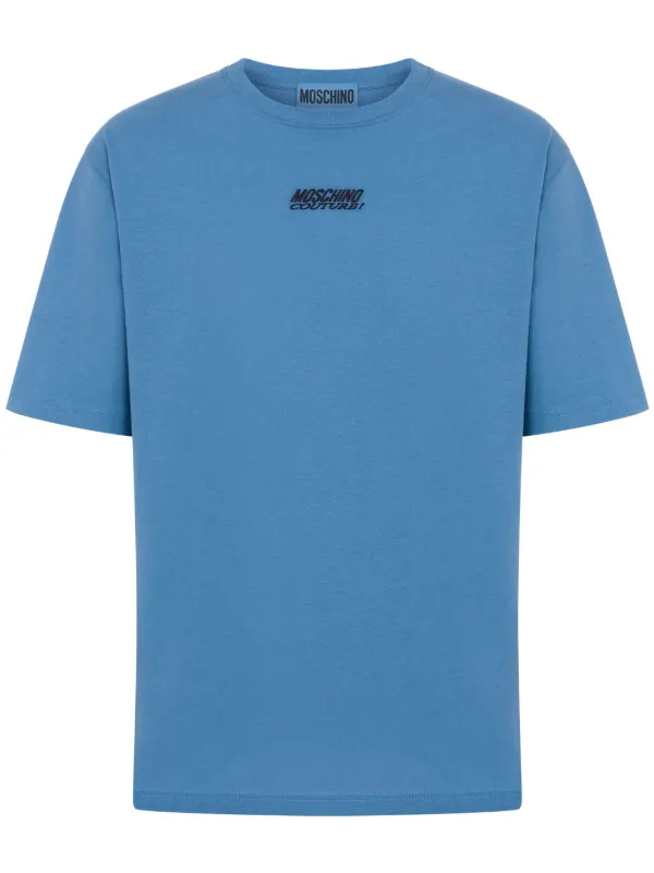 Moschino Logo-embroidered Cotton T-shirt in Blue