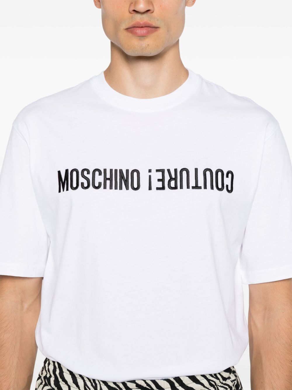 Shop Moschino Logo-embroidered Cotton T-shirt In White