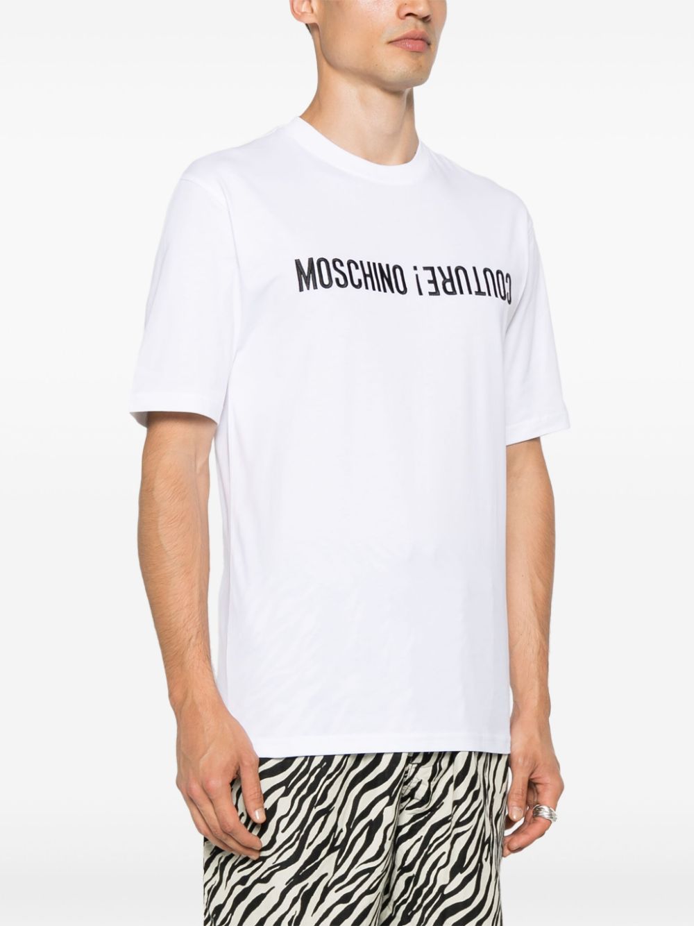 Shop Moschino Logo-embroidered Cotton T-shirt In White