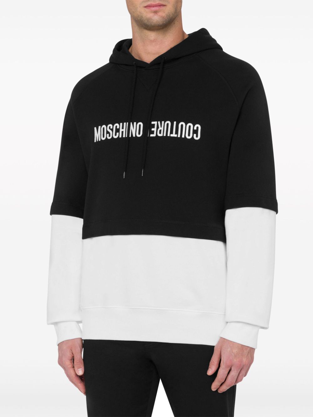 Shop Moschino Colour-block Cotton Hoodie In Black