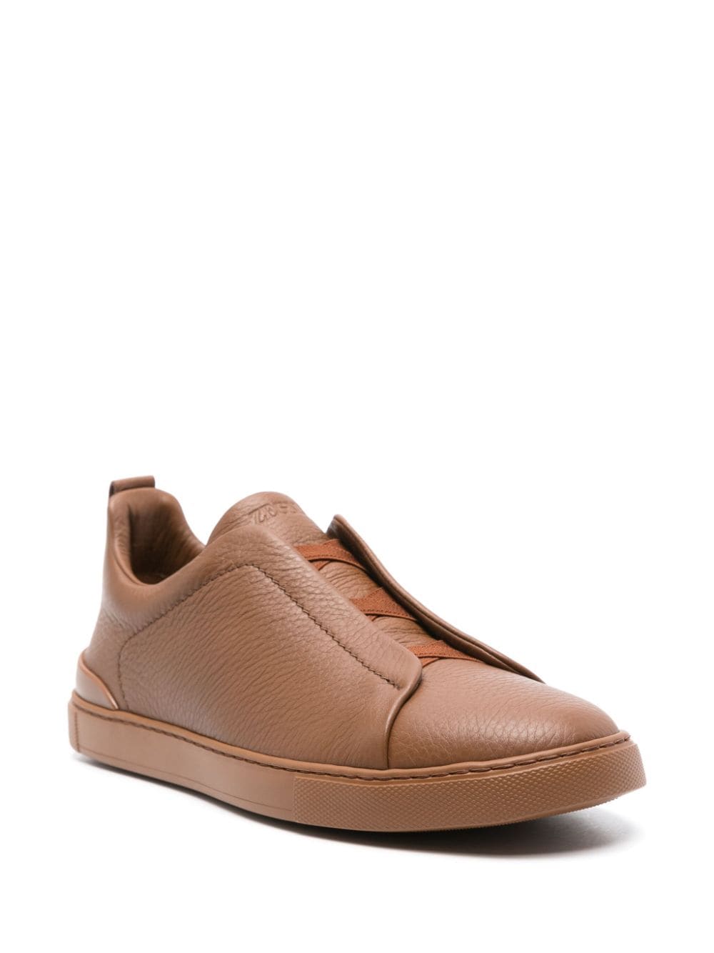 Shop Zegna Leather Slip-on Sneakers In Brown