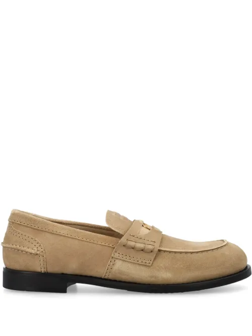 Mocassins en daim à plaque logo - Miu Miu - Modalova