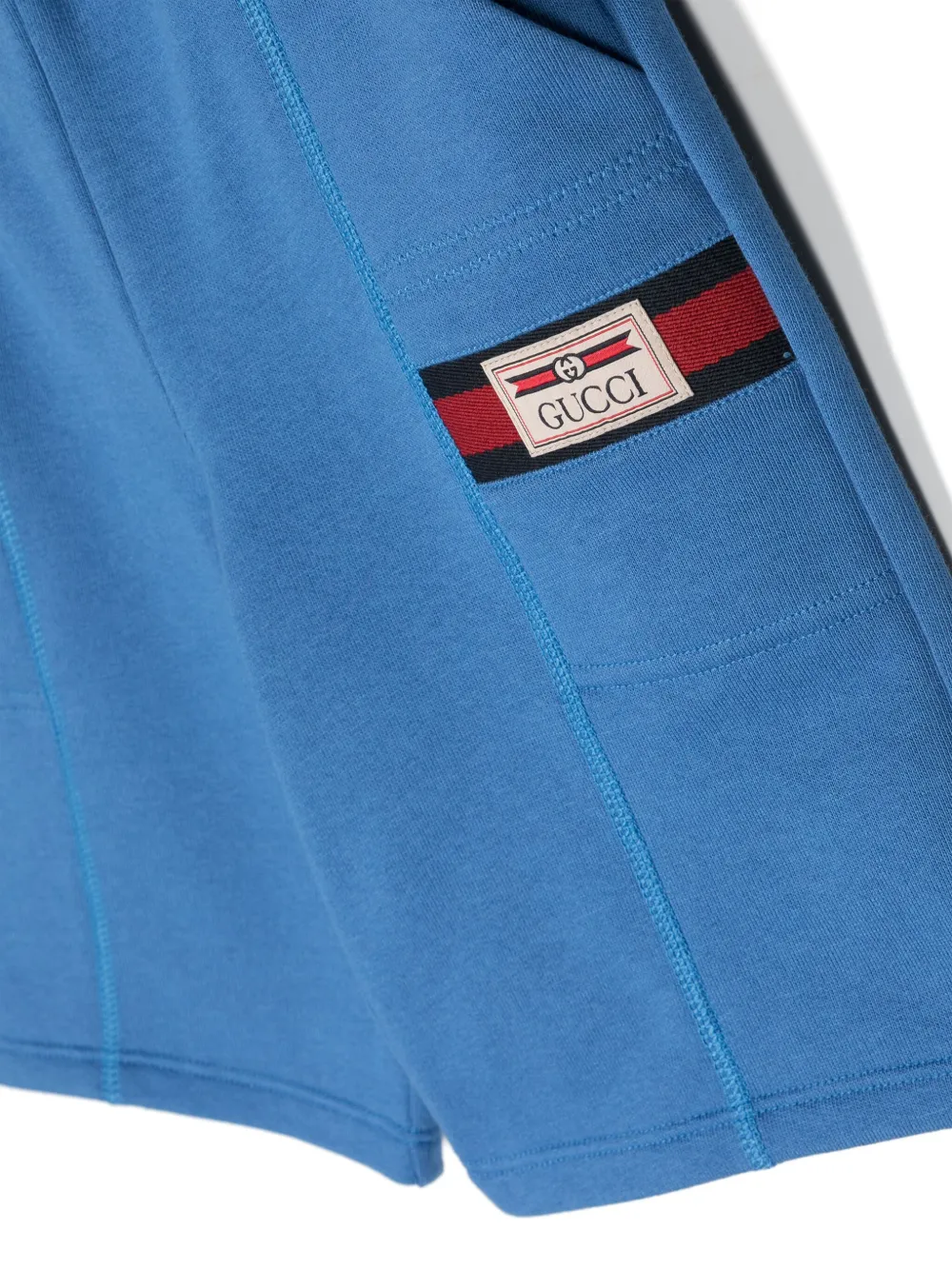 Gucci Kids Katoenen shorts met logopatch en Web-streep Blauw