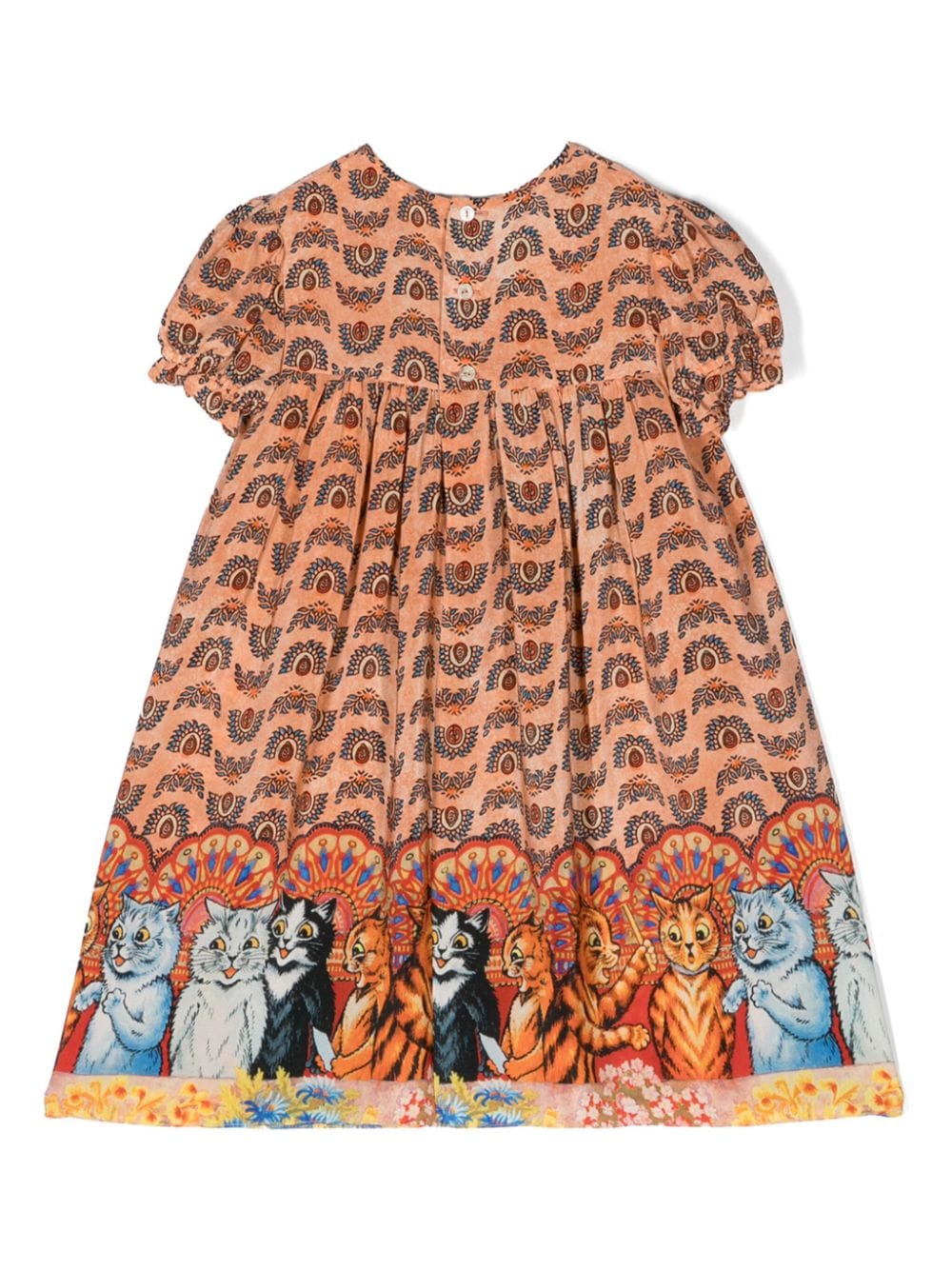 Shop Gucci Cat Print Silk Dress In Orange