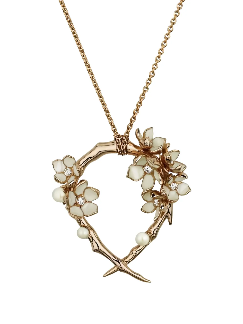 Shaun Leane Cherry Blossom ダイヤモンド＆パール ネックレス 18Kゴールド＆スターリングシルバー - ピンク