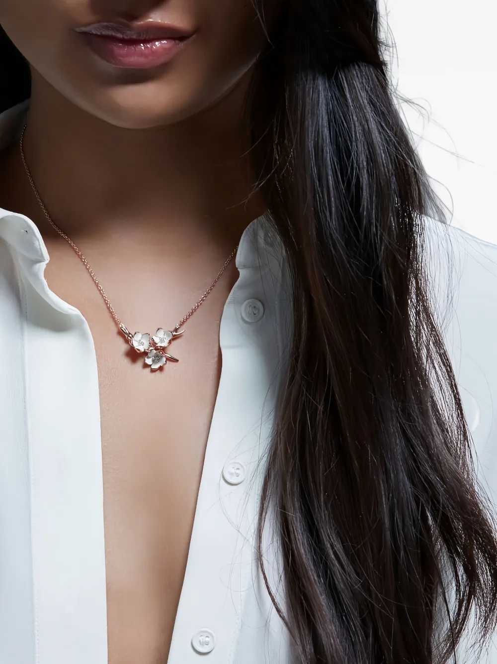 18k Gold And Sterling Silver Cherry Blossom Posey Necklace