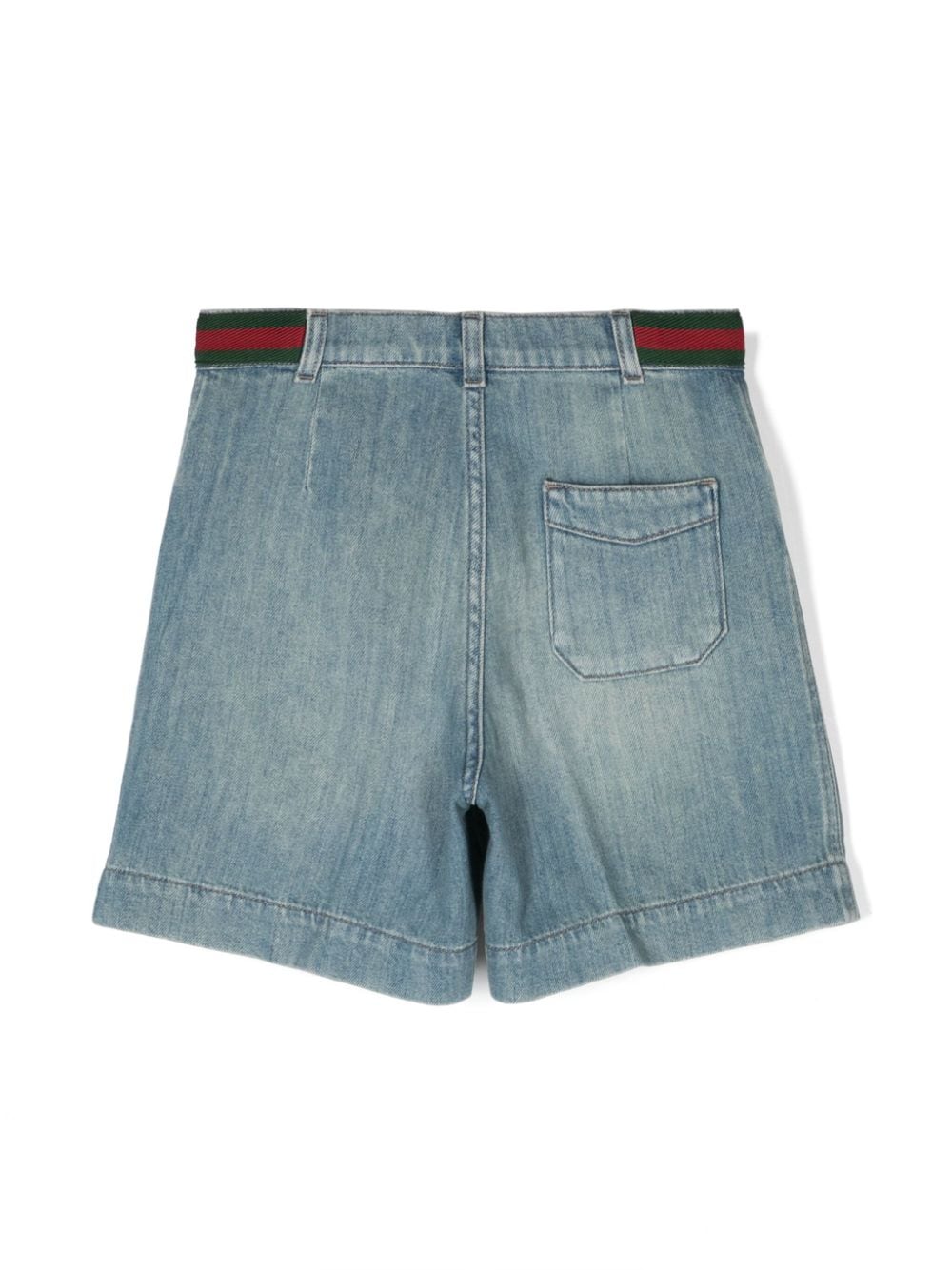 Shop Gucci Web Stripe Denim Shorts In Blue