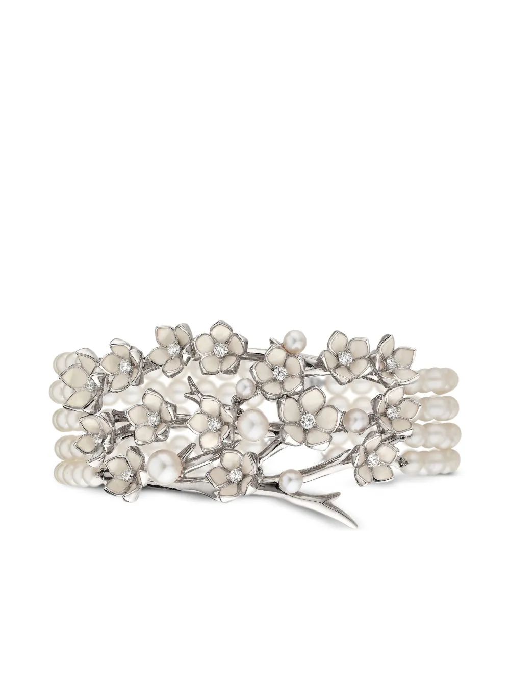 Shaun Leane sterling silver Cherry Blossom diamond and pearl bracelet - White