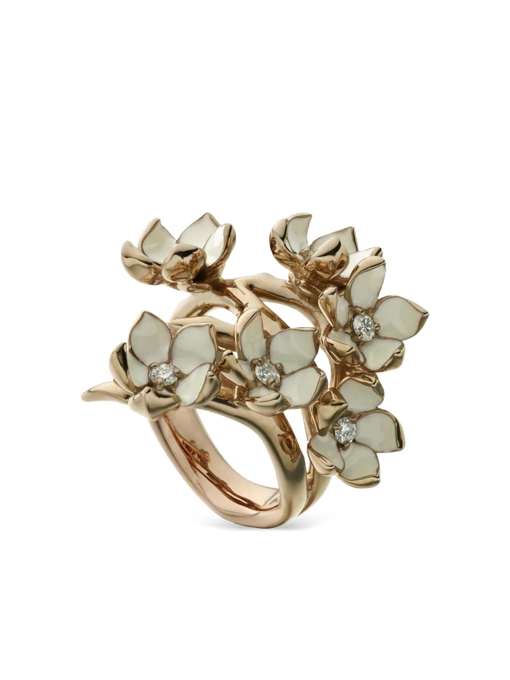Sterling Silver Cherry Blossom Diamond Ring