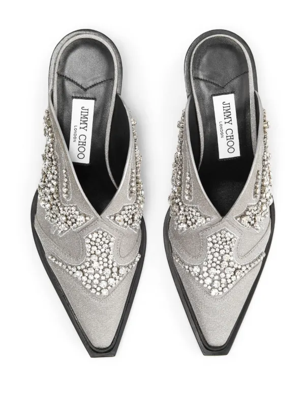 Jimmy Choo Cece 60mm Glitter Mules | Grey | FARFETCH