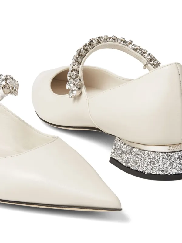 Jimmy Choo Bing ビジューストラップ フラットパンプス | ホワイト