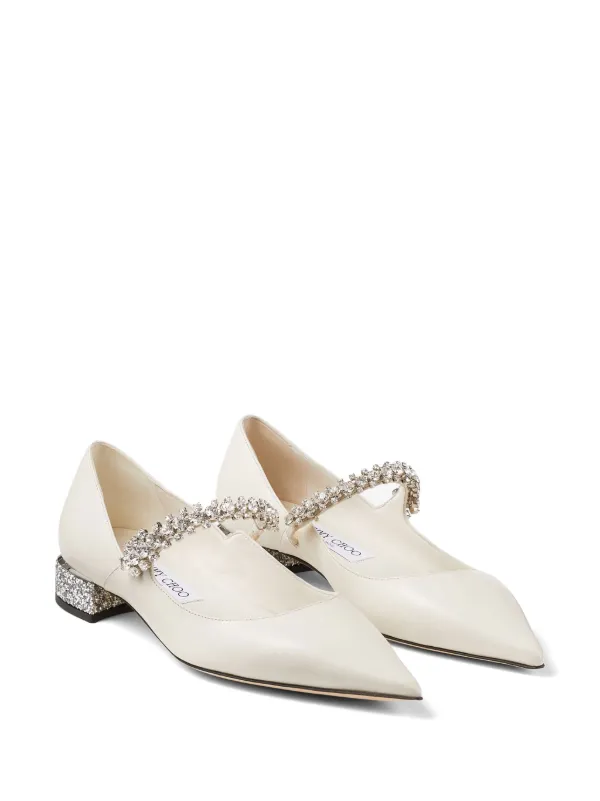 Jimmy Choo Bing ビジューストラップ フラットパンプス | ホワイト