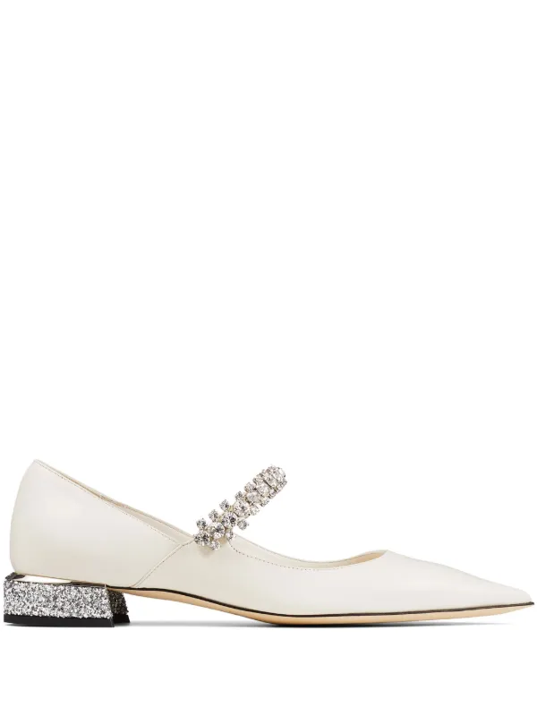 Jimmy Choo Bing ビジューストラップ フラットパンプス | ホワイト