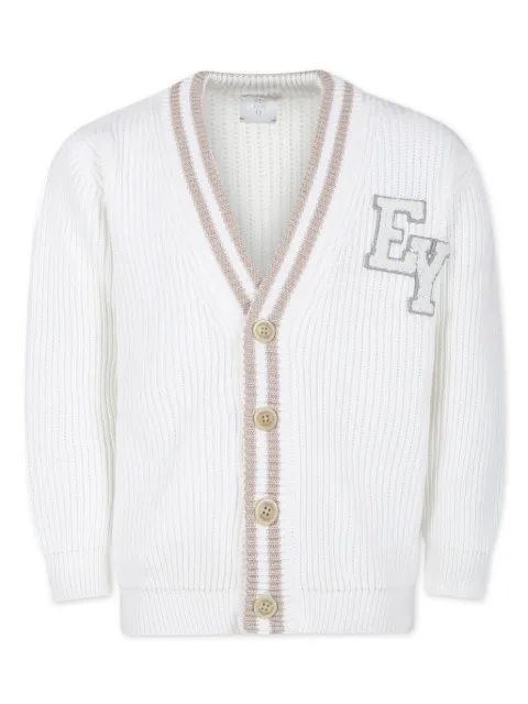 Eleventy Kids logo-appliqué cotton-knit cardigan