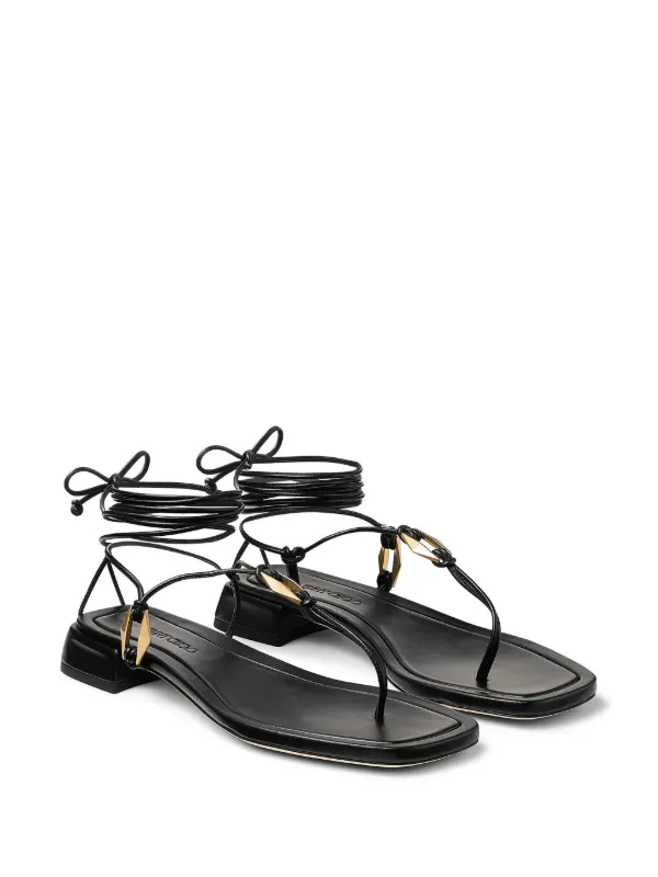 サンダル・ミュール JIMMY CHOO Women Sandals ONYXIAFLATCJA BLACKGOLD Black Jimmy Choo Onyxia Leather Sandals | Black | FARFETCH