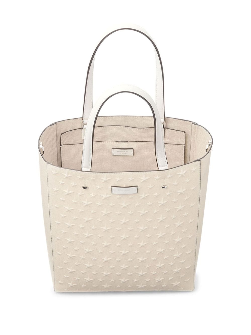 Shop Jimmy Choo Lenny M-m Canvas Tote Bag In Neutrals
