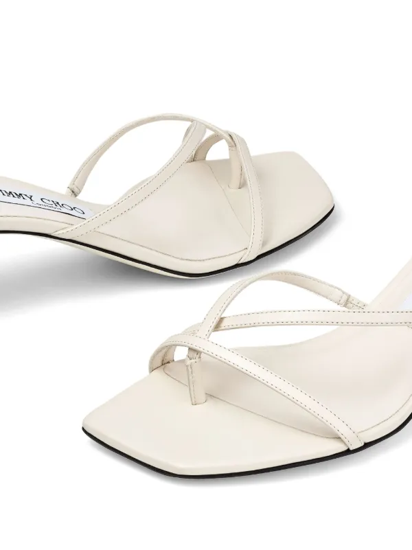 Jimmy Choo 50mm Etana Strappy Leather Mules | White | FARFETCH