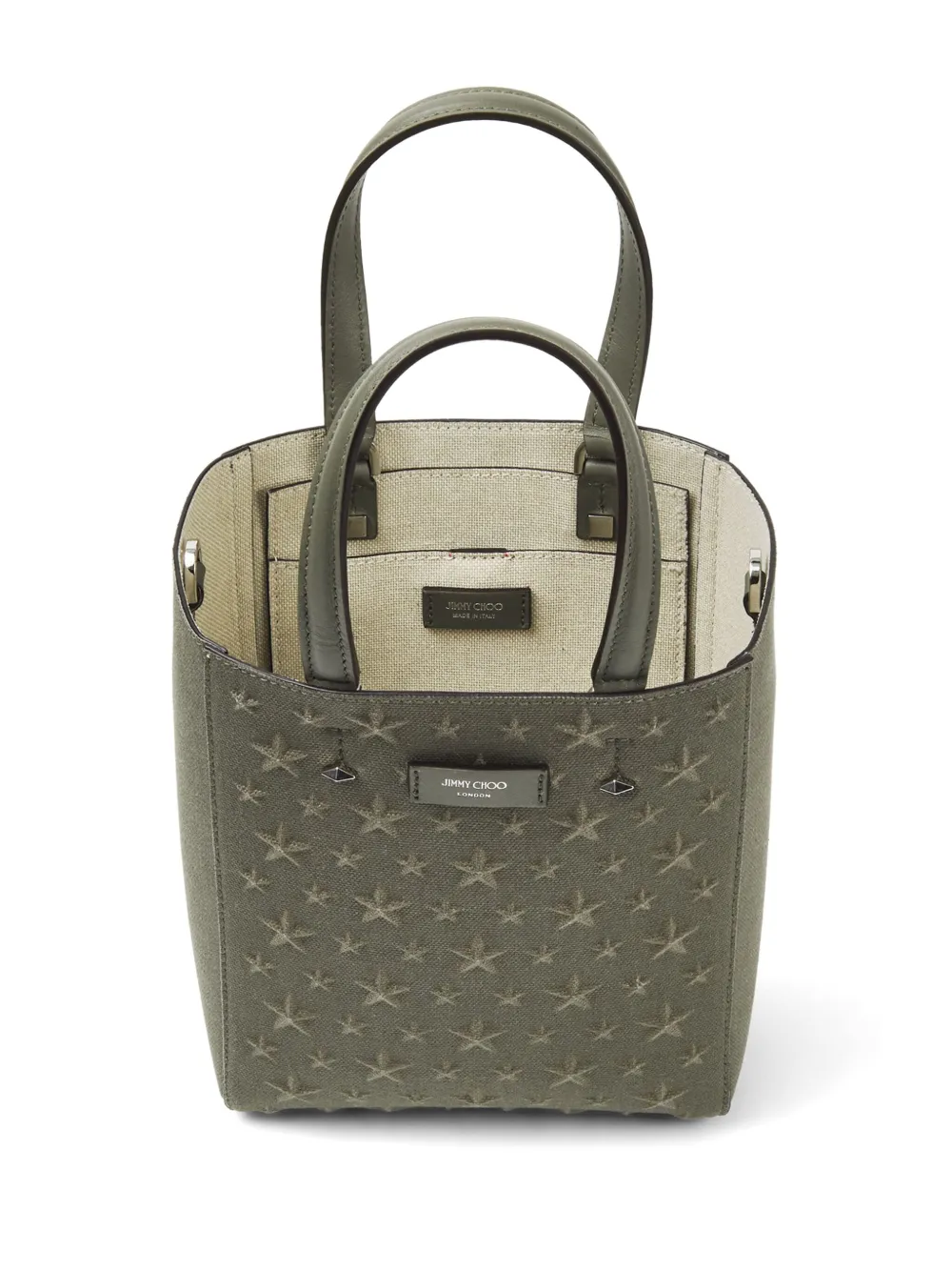 Shop Jimmy Choo Lenny S-m Canvas Tote Bag In Green