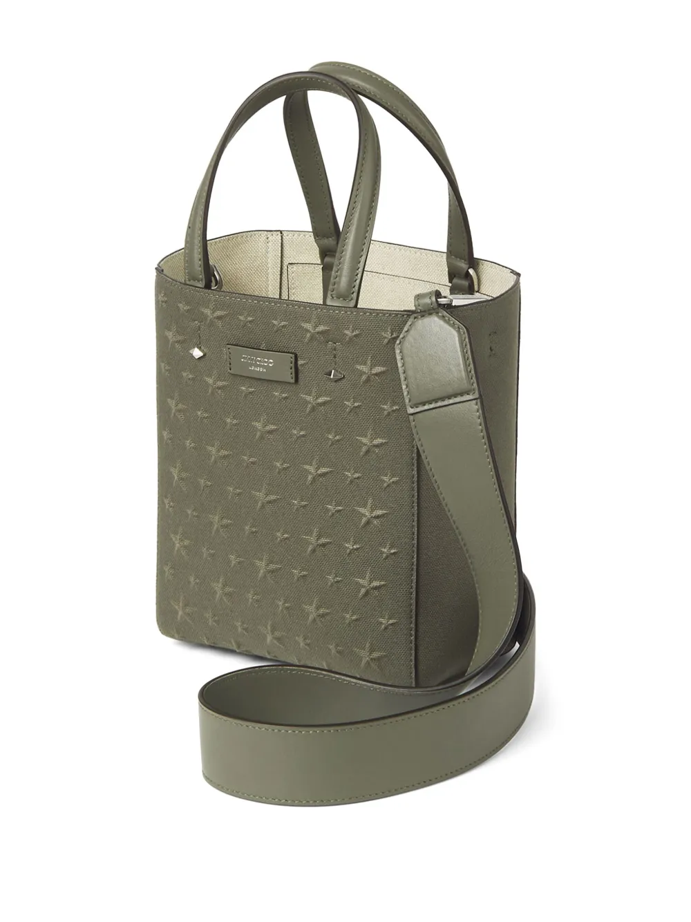 Shop Jimmy Choo Lenny S-m Canvas Tote Bag In Green