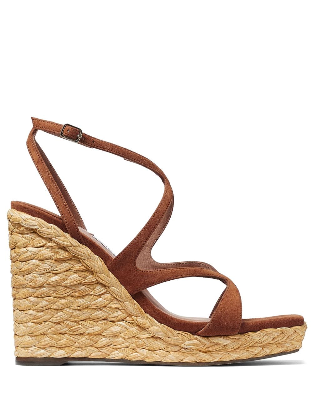 Shop Jimmy Choo 110mm Ayla Raffia Wedged Sandals In Brown