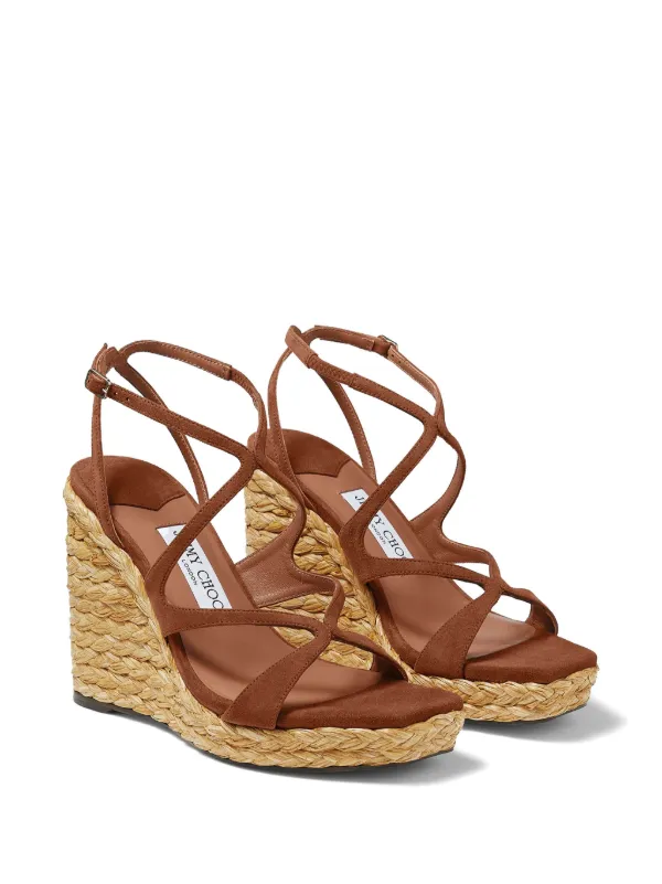 サンダル・ミュール JIMMY CHOO Women Sandals AYLA110HJBC Brown Jimmy Choo 110mm Ayla Raffia Wedged Sandals | Brown | FARFETCH