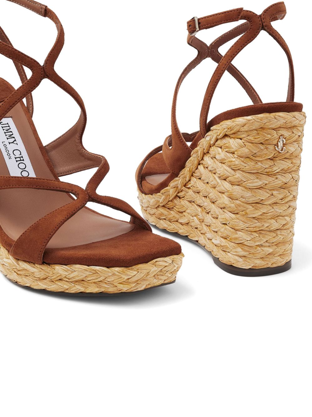 Jimmy Choo Ayla 110 mm raffia sandalen met sleehak Bruin