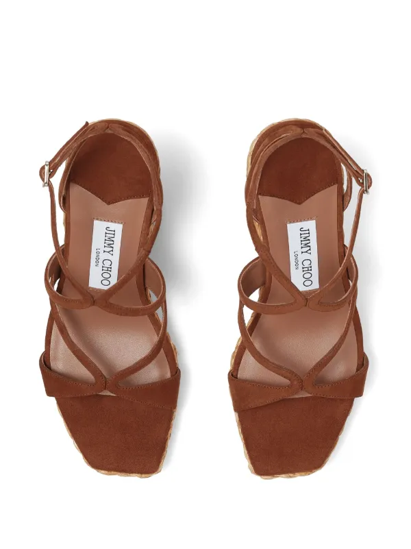 関税,送料無料 JIMMY CHOO Ayla ウェッジ サンダル Jimmy Choo Ayla 110mm ウェッジサンダル | ブラウン | FARFETCH JP