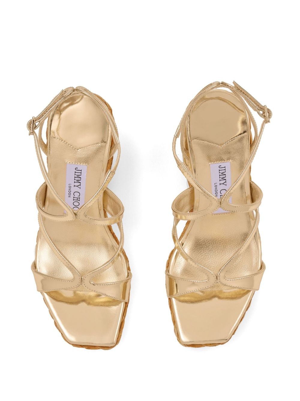 Shop Jimmy Choo 110mm Ayla Raffia Wedged Sandals In Gold