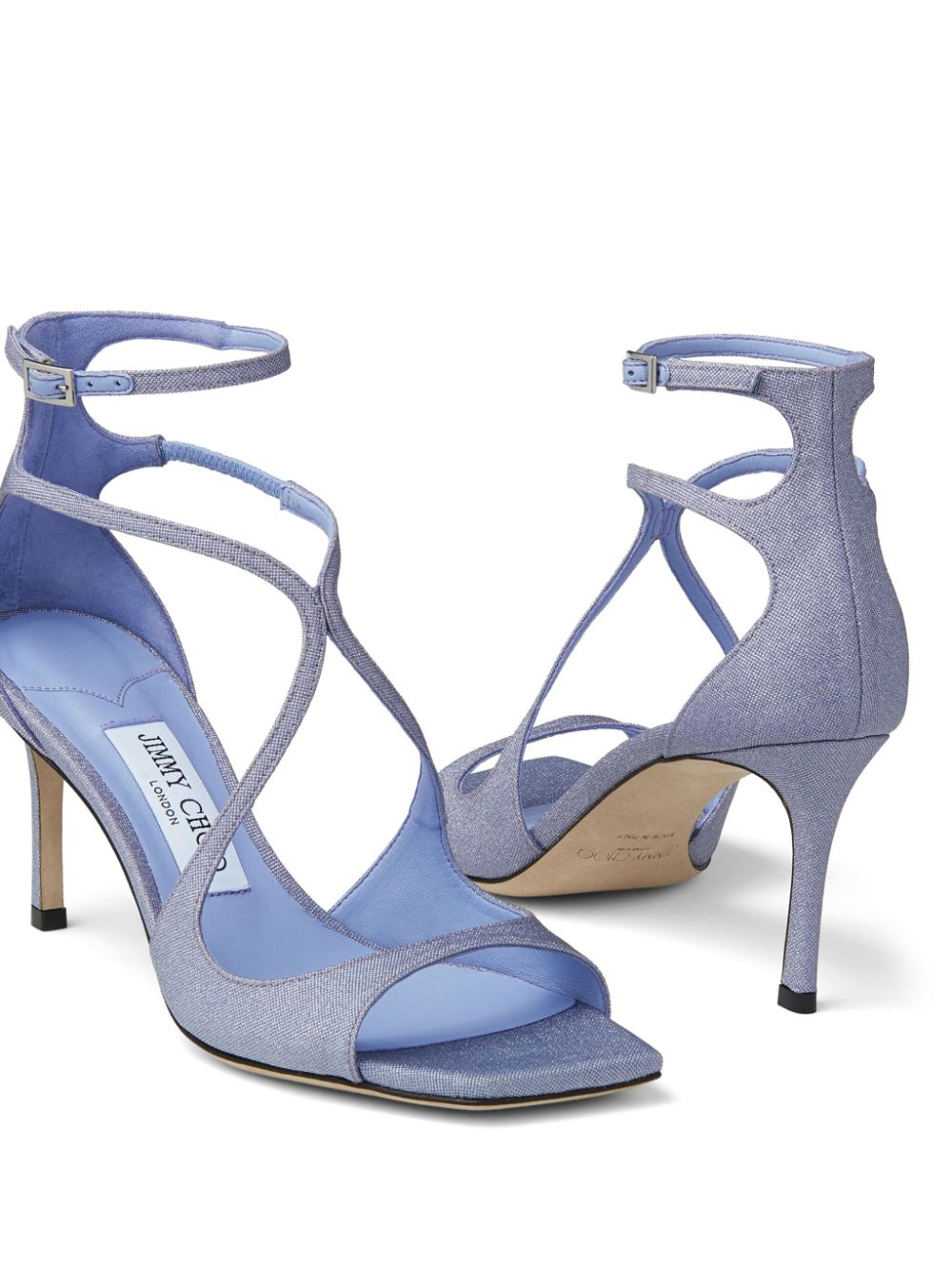 Shop Jimmy Choo 75mm Azia Strappy Leather Sandals In Purple