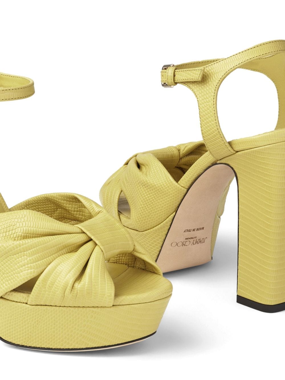 Shop Jimmy Choo 120mm Heloise Leather Platform Sandals In Yellow